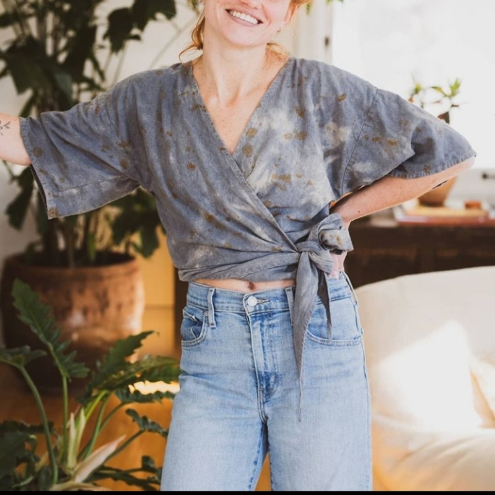 Earthen color botanically dyed silk wrap shirt